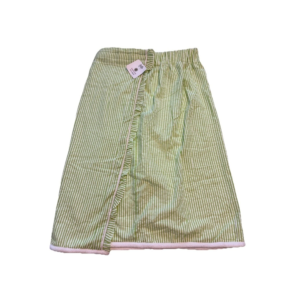Bella Seersucker Spa Wrap Green Stripe One Size 100% Cotton‎ Bath Shower Beach